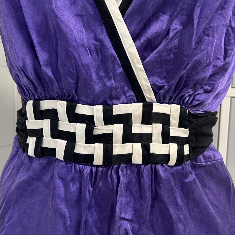 Bebe 2008 Silky Purple Peplum Deep Plunge Halter XS - Picture 11 of 16